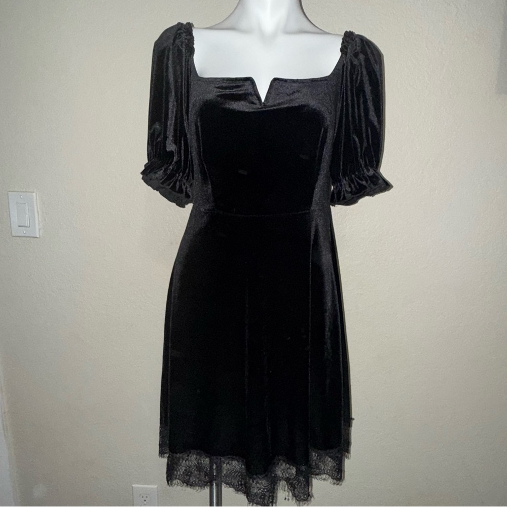 Gothic Black believerMini Dress with Puff Sleeves